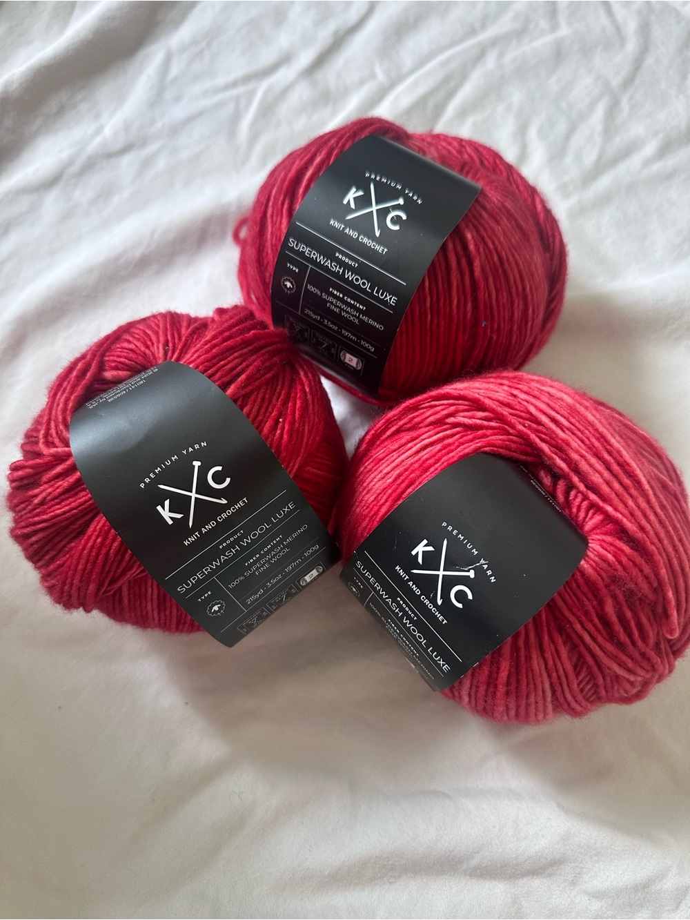 3 NWT New Knit and Crochet Superwash Wool Luxe Yarn - Merino Red 3 skeins 645 yd
